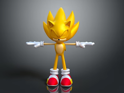 Super Sonic Golden Hedgehog Character With Outstretched Arms Red Shoes And White Gloves 3d model