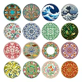 Colorful Round Dinnerware Set with Various Floral Wave Patterns for Table Decoration