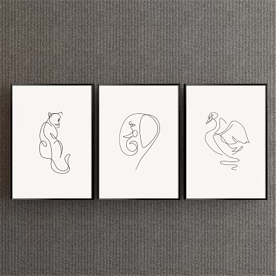 Nordic Animal Painting Grey Children's Room Animal Elephant Decorative Painting 3d model