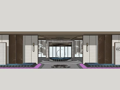 Modern Luxury Entrance Gate With Glass Doors Decorative Columns And Lighting Fixtures 3d model