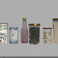 Different Packaged Food Items Including Canned Tomato Sauce Bottled Drink Jarred Cookies And Noodles