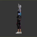 Anime Fantasy Character With Cat Ears Colorful Outfit Striped Pants And White Shoes