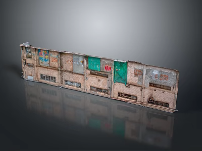 Old Rundown Shop Facades With Brick Walls Various Colored Doors And Vintage Signs 3d model