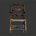 Vintage Wooden Chair With Armrests Curved Backrest And Woven Seat