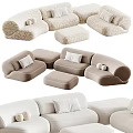 Modern Modular Sectional Sofa With Neutral Blush Tones Throw Pillows And Ottoman