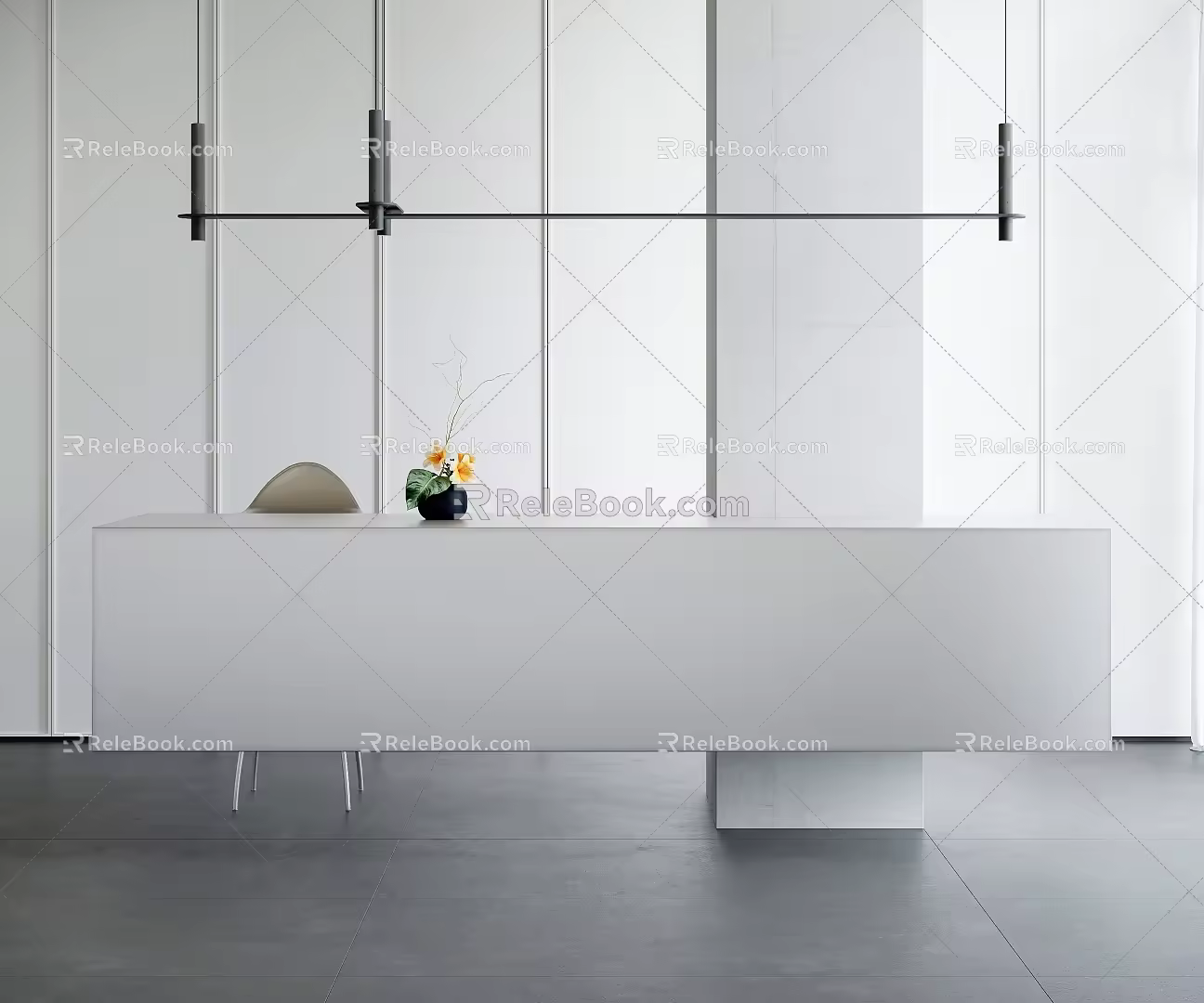 Minimalist Island Counter Bar Reception Desk Multi-head Chandelier 3d model