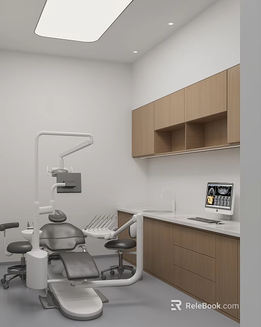 Modern Dental Clinic Interior Equipped With Medical Devices And Cabinets 3d model 