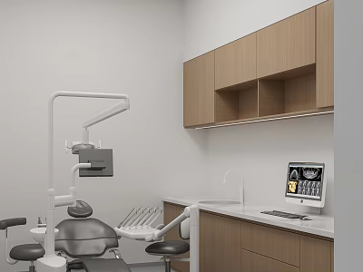 Modern Dental Clinic Interior Equipped With Medical Devices And Cabinets 3d model