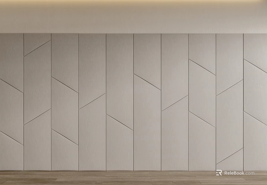 Geometric Pattern Decorative Wall Design In Light Gray With Wooden Floor 3d model