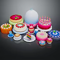 Assorted Colorful Desserts Featuring Birthday Cake With Candles Cupcakes Decorated Round Cakes Coffee Cup Saucer