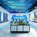 School Science Laboratory Interior With Starry Sky Ceiling Workbench Cabinets And Windows 3d model