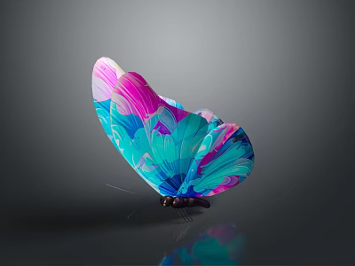 Colorful Pink And Blue Painted Butterfly With Glossy Wings And Reflection 3d model