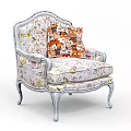 Elegant Vintage Armchair With Floral Upholstery Silver Frame And Curved Legs