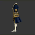 Elegant Vintage Long Blue Coat With Gold Trim White Stockings And Shoes