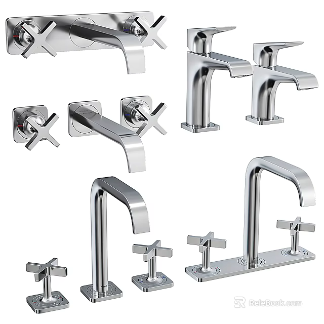 Modern Stainless Steel Faucets In Various Styles For Kitchen And Bathroom 3d model 