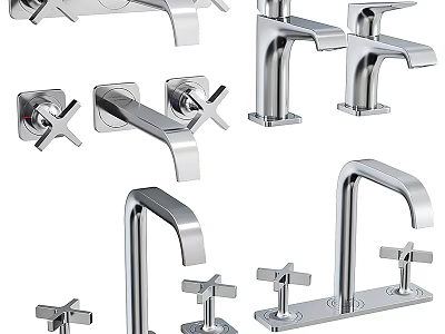 Modern Stainless Steel Faucets In Various Styles For Kitchen And Bathroom 3d model