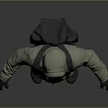 Standing Man In Green Hooded Jacket With Backpack Gloves And Boots On Gray Background 3d model