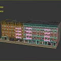 European Style Building With Red Exterior Multi Story Structure And Ground Floor Shops