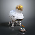 White Mechanical Robot Character With Transparent Dome Yellow Lights Near Small Silver Container 3d model
