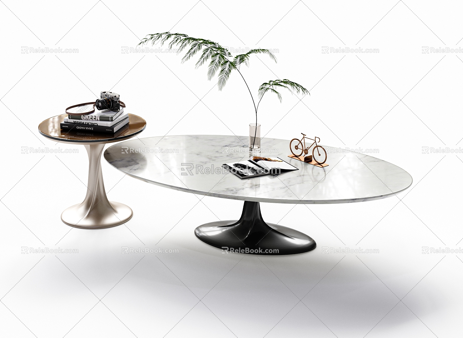 Coffee table combination oval coffee table marble coffee table 3d model