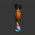 Man With Spiky Black Hair Wearing Orange Jacket And Blue Boots In 3D Design