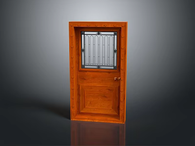 Wooden Door With Glass Panel And Natural Wood Grain Texture For Home Interior 3d model