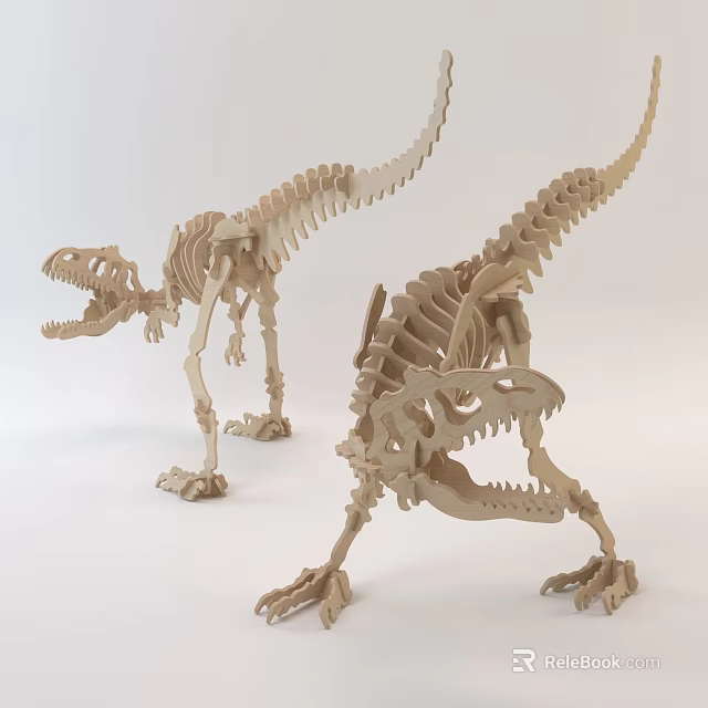 Wooden Building Blocks Dinosaur Skeleton Model with Realistic Bone Structure 3d model