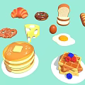 Fresh Breakfast Food Selection Including Pancakes Waffles Croissant Donut And Egg