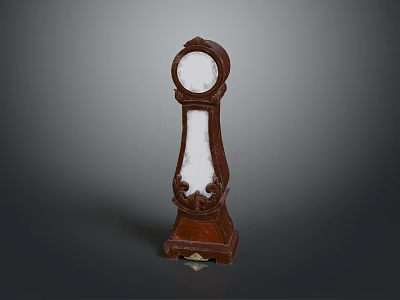 Elegant Wooden Grandfather Clock With Carved Details Round Dial And Decorative Base 3d model