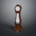 Elegant Wooden Grandfather Clock With Carved Details Round Dial And Decorative Base