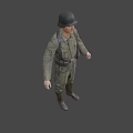 Military Character In Green Uniform With Helmet Standing Against Gray Background