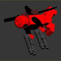 Red Deadpool Lego Toy With Gray Arms Legs Logo Text And Black Cross Shaped Object