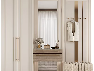 Modern Entryway Cabinet Sideboard With Mirror Hanger Bench And Decorative Drawer 3d model