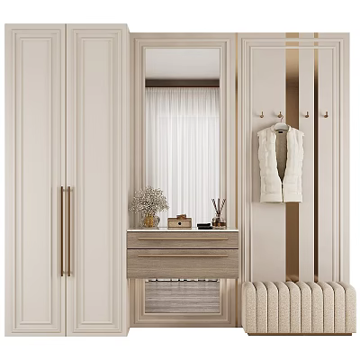 Modern Entryway Cabinet Sideboard With Mirror Hanger Bench And Decorative Drawer 3d model