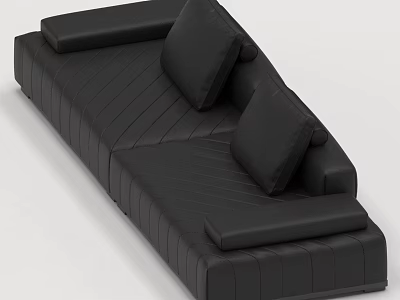 Modern Black Leather Three Seater Sofa with Striped Design and Cushions 3d model