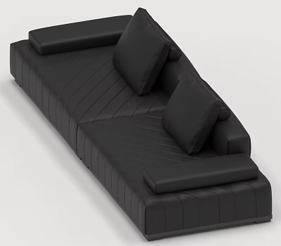 Modern Black Leather Three Seater Sofa with Striped Design and Cushions 3d model