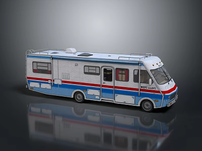 Blue White Red Motorhome Exterior With Windows And Roof Equipment Design 3d model