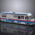 Blue White Red Motorhome Exterior With Windows And Roof Equipment Design