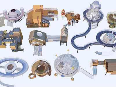 Modern Playground Equipment Featuring Various Slides Circular Tunnels And Fun Structures 3d model