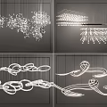 Modern Artistic Chandeliers With Creative Spiral Curved Ring And Chain Designs Illuminated Lighting Fixtures