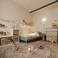 Cozy Kids Room Interior With Yellow Chair Desk Rug Bed And Window Decorations