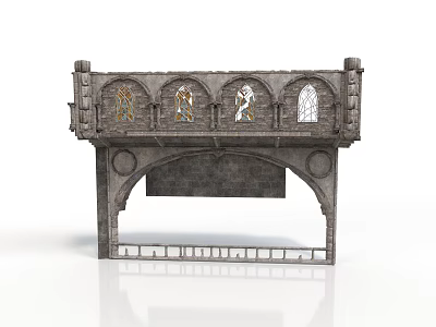 Gothic Style Stone Architectural Structure With Arched Windows Intricate Carvings And Stained Glass 3d model