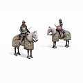 Game Movie Characters in Armor Riding Horses with Swords and Decorated Saddles