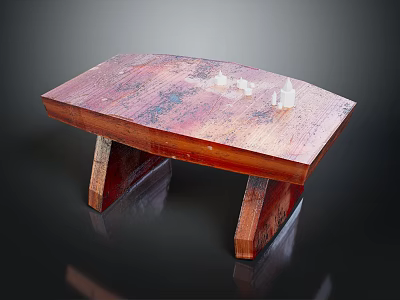 Handcrafted Rustic Wooden Table With Textured Surface And Unique Leg Design 3d model