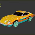 Yellow Sports Car With Orange Blue Accents Streamlined Design And Blue Wheels