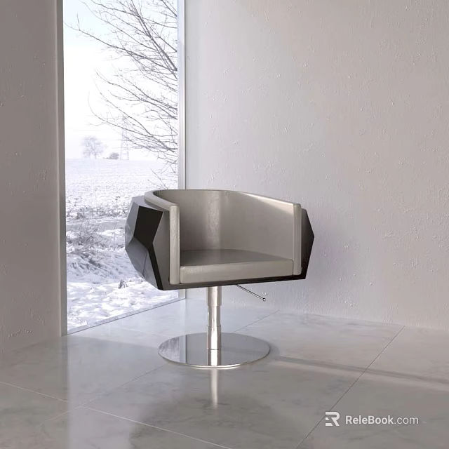 Modern Leather Office Chair Featuring Metal Swivel Base In Bright Interior With Snowy Window View 3d model 