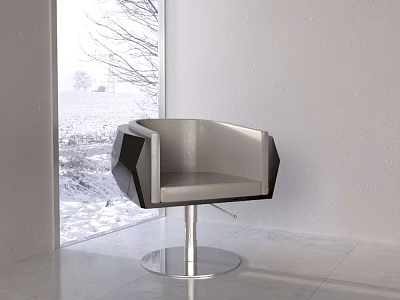 Modern Leather Office Chair Featuring Metal Swivel Base In Bright Interior With Snowy Window View 3d model