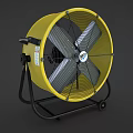 Yellow Industrial Air Cooler Fan With Metal Blades Protective Grill Movable Stand And Wheels