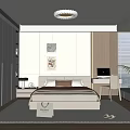 Minimalist White Bedroom Interior With Wooden Bed Desk Floor to Ceiling Window And Rug