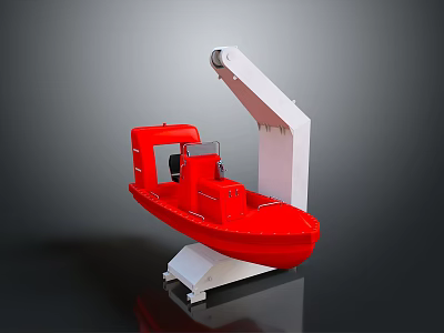 Red Industrial Boat Shaped Machinery With White Mechanical Arm And Stable Stand 3d model